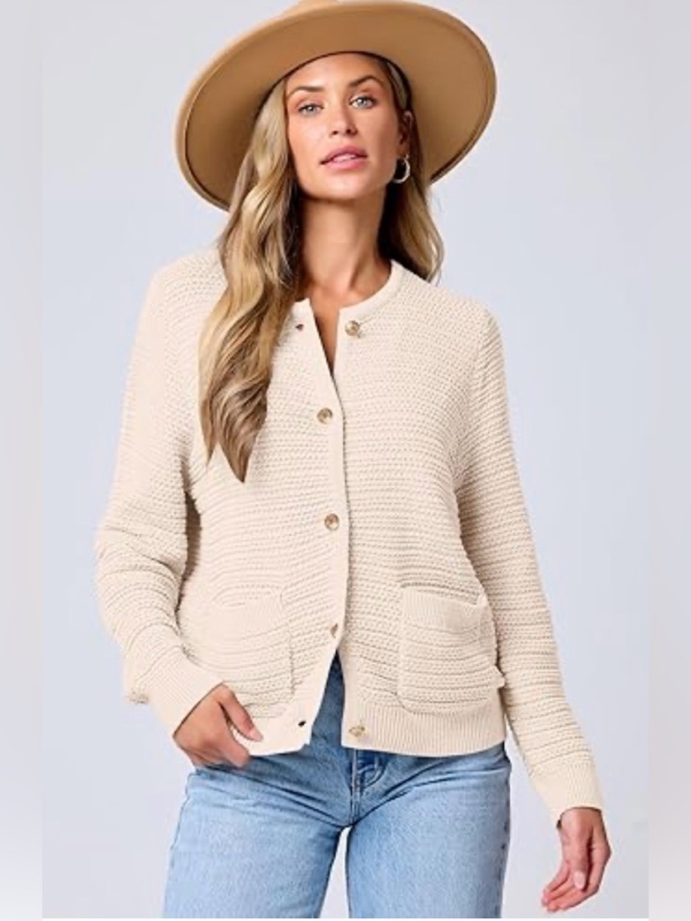 Women's Cream Button-Front Knitted Cardigan